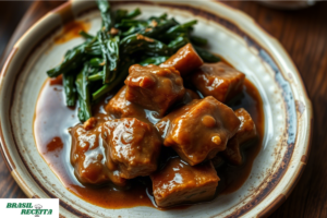 Carne ao Molho com Couve Crocante.