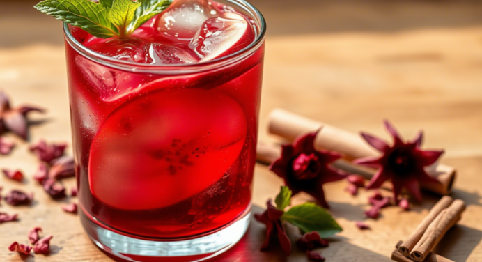 Chá Gelado de Hibisco com Maçã e Canela Refrescante.