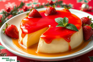Pudim Natalino com Calda de Morango