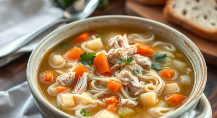 🥣 Sopa de Frango com Macarrão Reconfortante e Saborosa