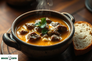 Sopa de mandioca com carne na pressão